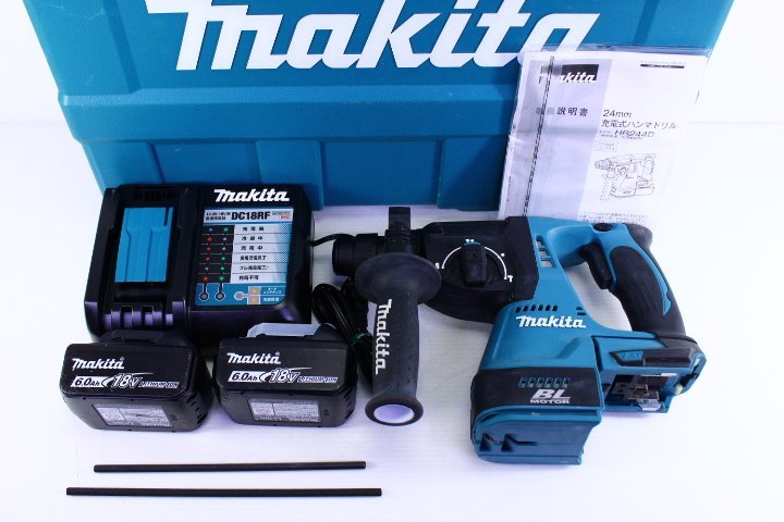 ●makita/マキタ HR244D 充電式ハンマドリル 24mm 18Vバッテリ2個＋充電器付き【10730443】_画像1