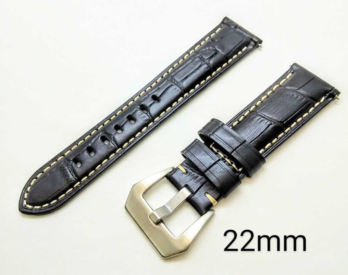 PayPayフリマ|22mm ブラック本革厚手/クロコ型押し高級レザーベルト PayPayフリマ|22mm ブラック本革厚手/クロコ型押し高級レザーベルト