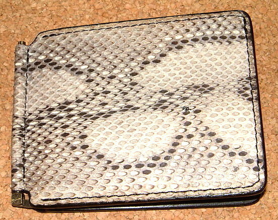 新品 Dolce Vita 高級 パイソン 蛇革製 錦蛇革 薄型 マネークリップ (BK/黒) 二つ折り財布 ショートウォレット イタリアンレザー 札ばさみ