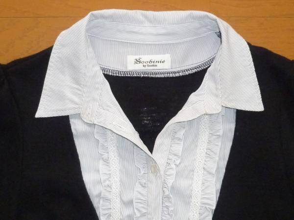 soobinie レディースシャツ風長袖シャツ 9号 黒白_胸元の拡大写真