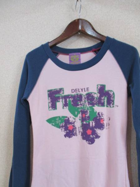 DELYLEピンク×紺ラグランスリーブ長袖Tシャツ（USED）22717_画像2