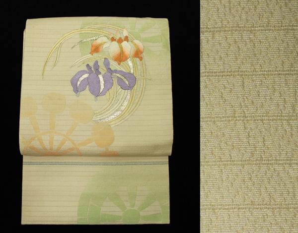 手間の掛かった日本刺繍で菖蒲柄　薄物夏用袋帯　0614N10r_画像1