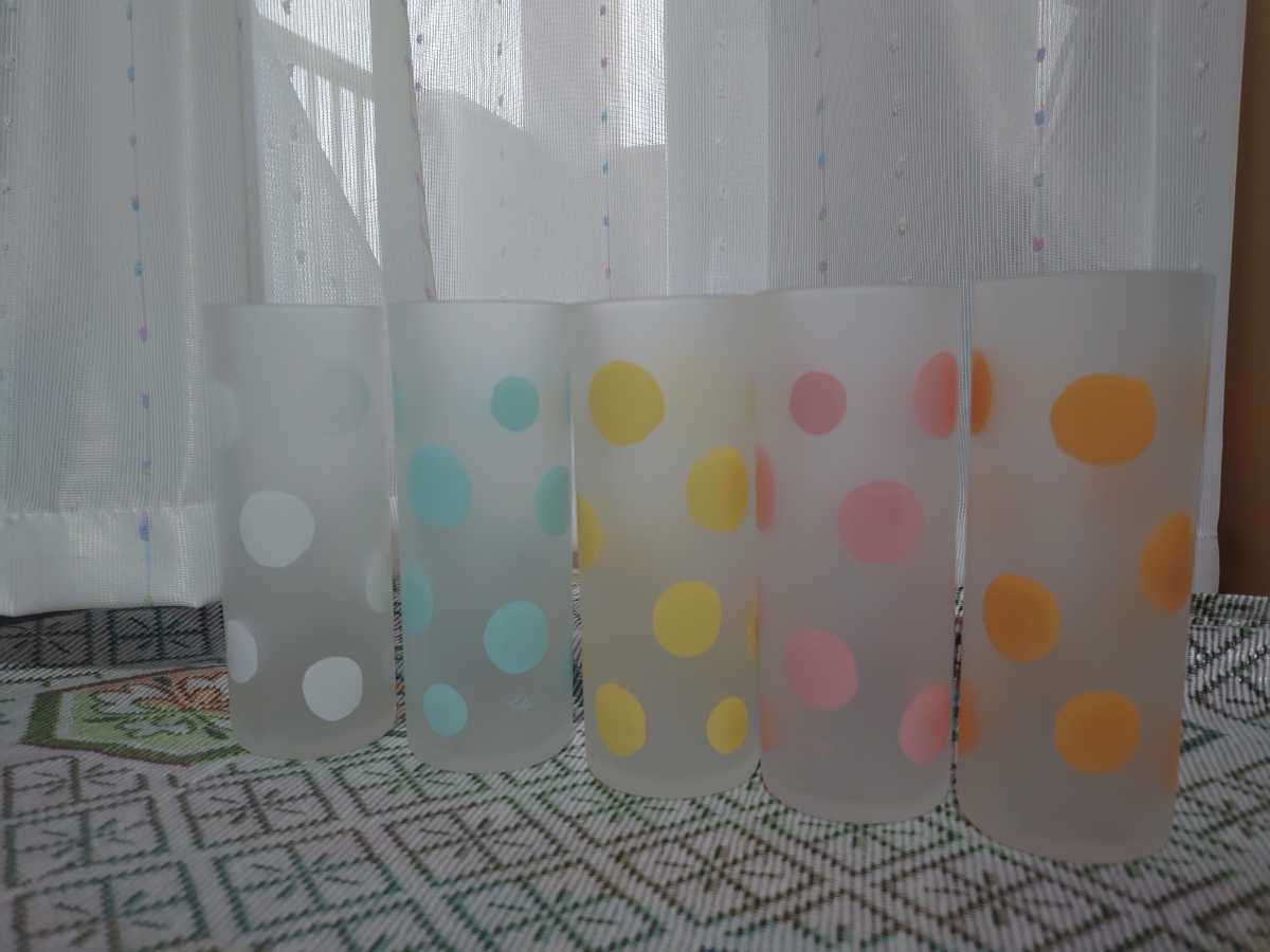  rare Showa Retro pop 1980 period romance ti Sasaki glass cloudiness glass polka dot glass pastel color 5 piece set boxed 