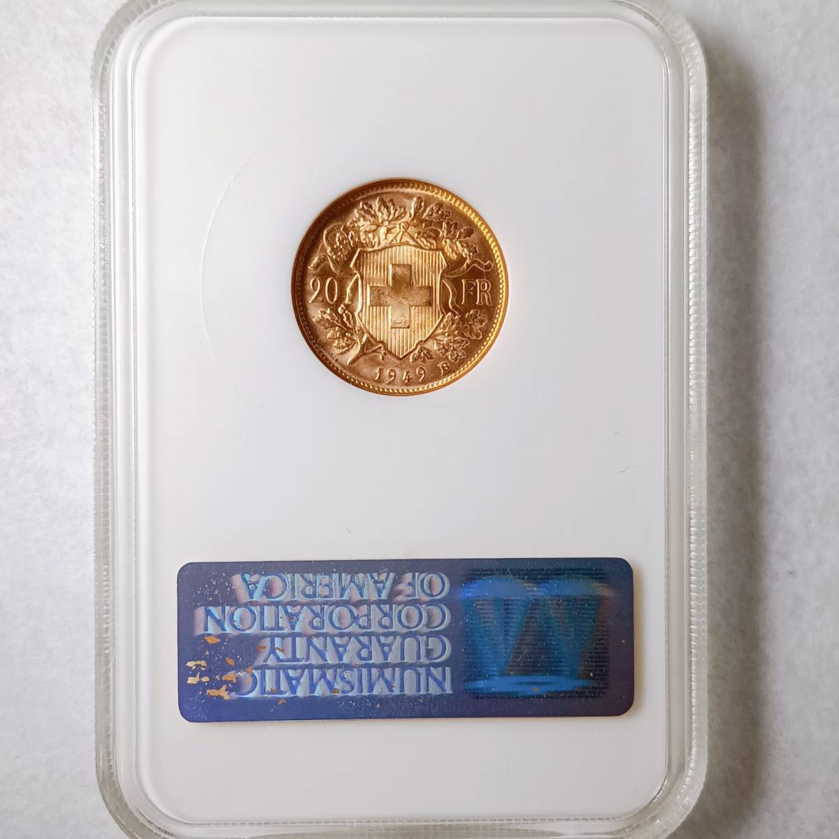 希少・高鑑定・世界9位】1949 スイス 金貨 20 フラン NGC MS67