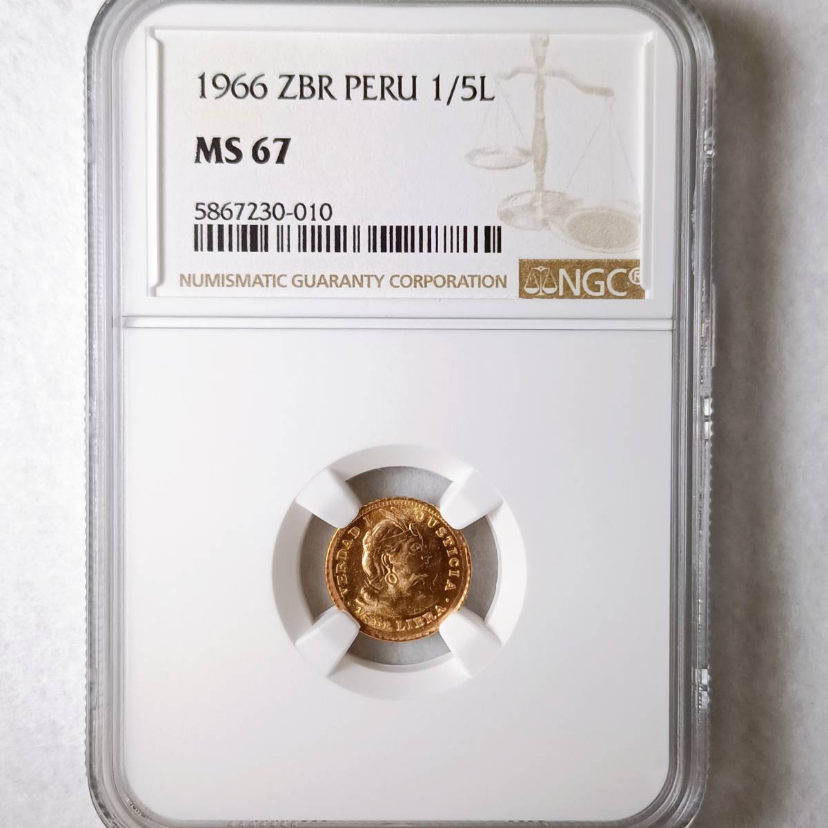 【希少・世界4位】 1966 ペルー 金貨 NGC MS 67 原住民 デザイン アンティーク モダン コイン 資産保全 投資に コレクションに_画像3