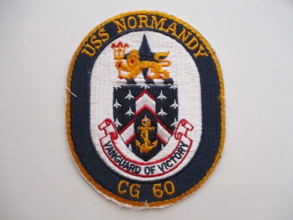 【送料無料】アメリカ海軍『NORMANDY CG 60』ノーマンディーUSSパッチ刺繍ワッペン/NAVY米軍USNミサイル巡洋艦ノルマンディー上陸作戦 M16_画像1