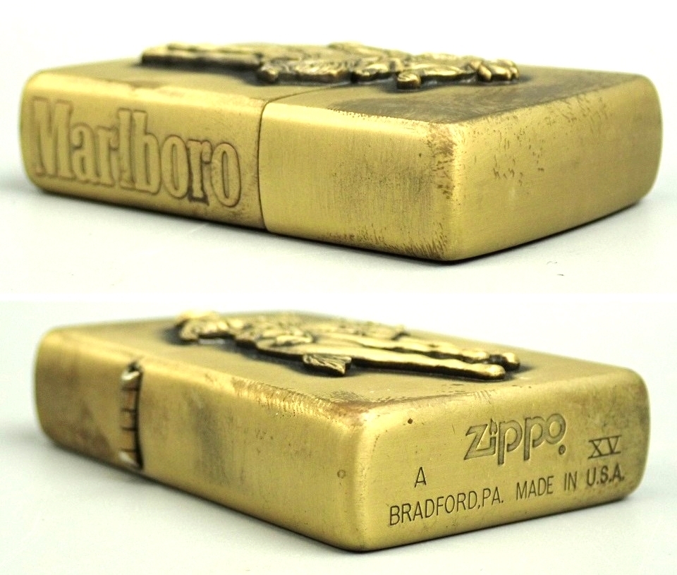 ★未使用 Marlboro/マルボロ × Zippo/ジッポー カウボーイ ライター ゴールド/1999年製/喫煙グッズ/外箱付き/マールボロ#1029003807_画像4