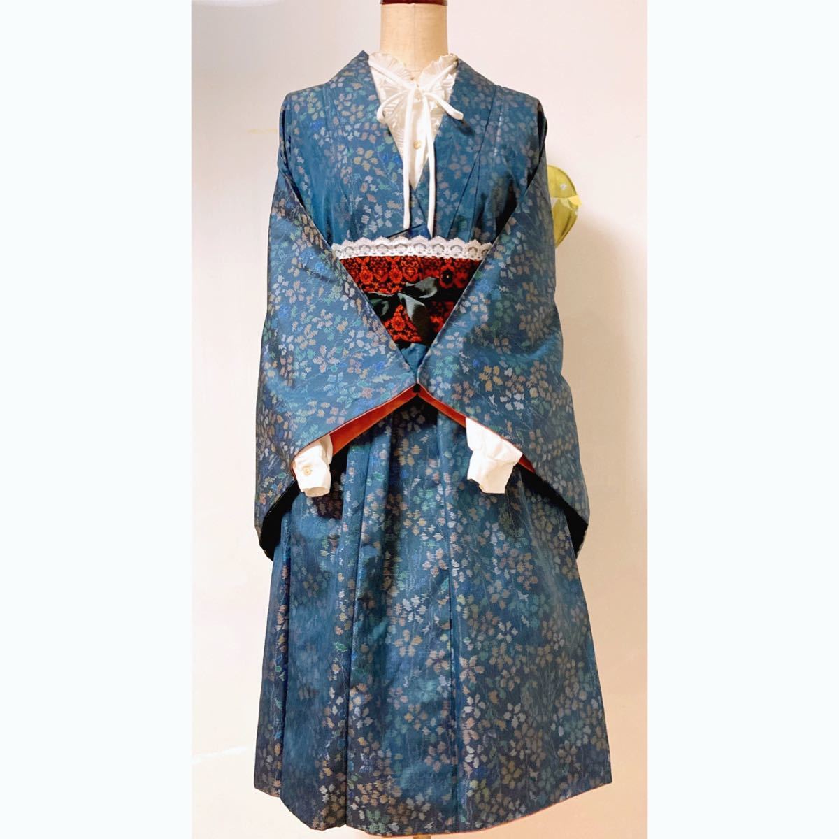 りはチャイ 展示品 ◇着物リメイク◇ ドッキングワンピース 帯ベルト