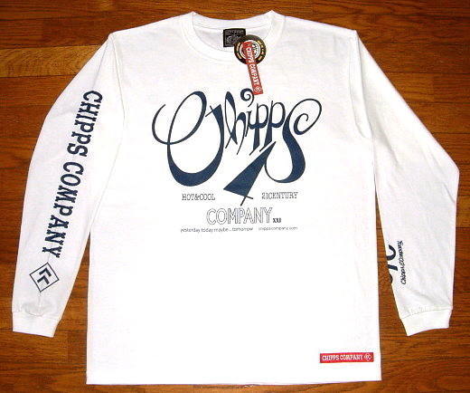 新品 CHIPPS COMPANY チップスカンパニー ヘビーコットン生地 プリント 長袖 Tシャツ (Mサイズ) 白 ロンT ピンストライプ ホットロッド