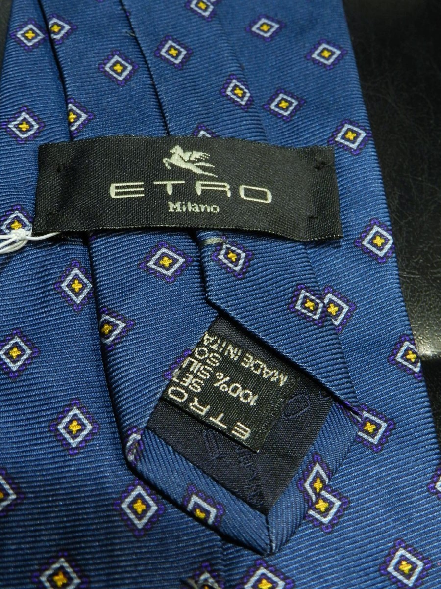 美品 エトロ イタリア製 ダイヤ柄 シルク ネクタイ ETRO ネイビー_画像3