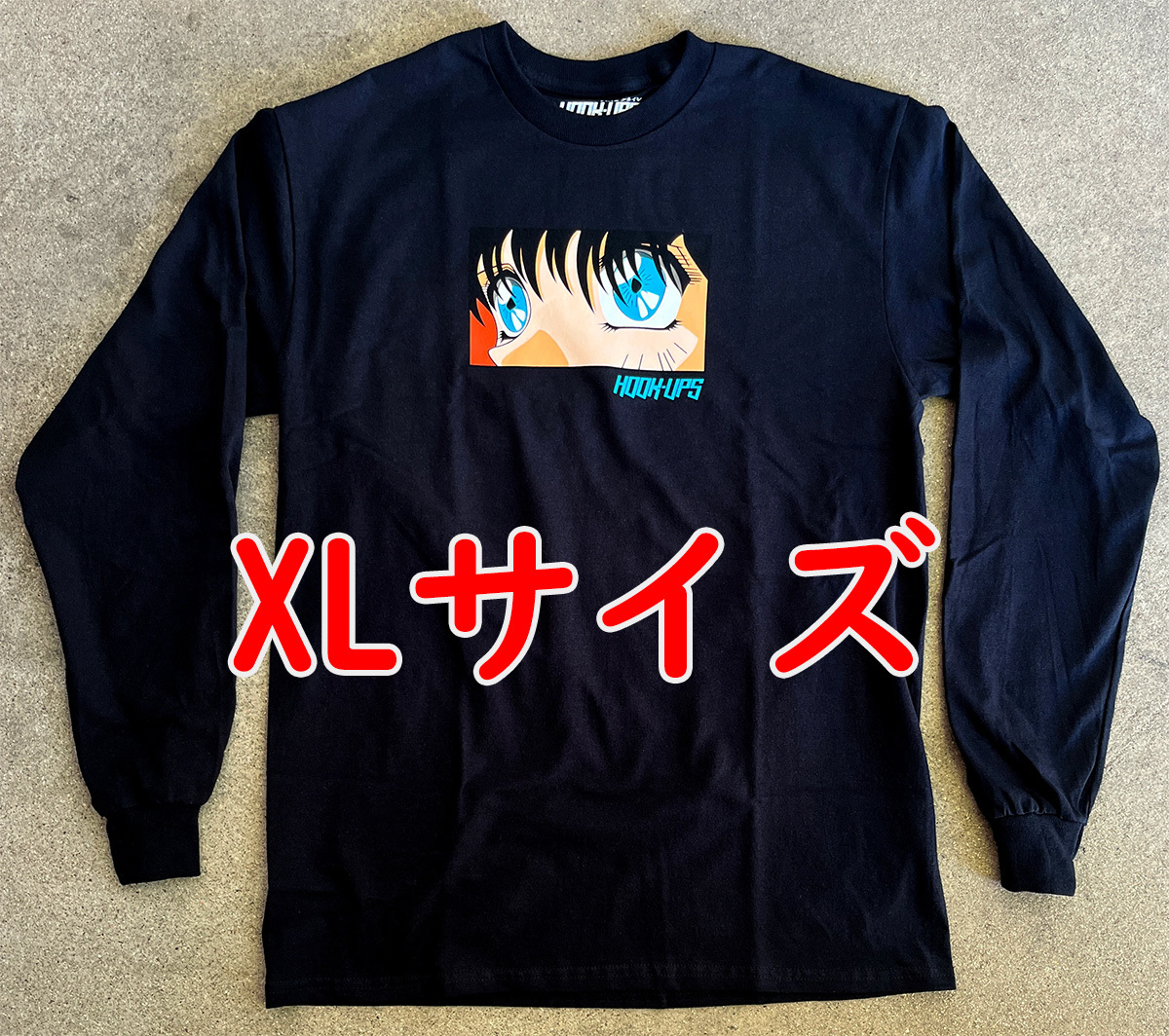 【新品・送料無料】XL Eyes LONG SLEEVE Tシャツ 黒アイズロンTee Hook-Ups ジェルミクラインindustries長袖