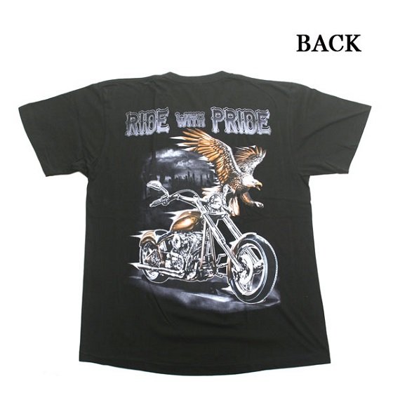 Lサイズ BLACK PRINT/ブラックプリント Tシャツ EAGLE & BIKER ブラックｘブラウン 鷲 鷹 ハーレー バイク 茶 アメリカン アメージング 服_画像2