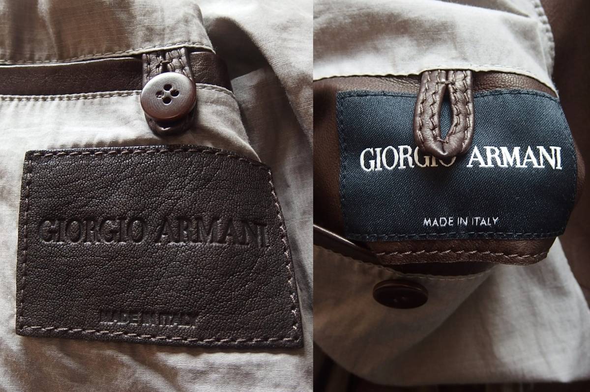 極美品!定価48万 GIORGIO ARMANI ジョルジオアルマーニ パンチングラムレザーライダースジャケット 44 イタリア製 羊革レザージャケット
