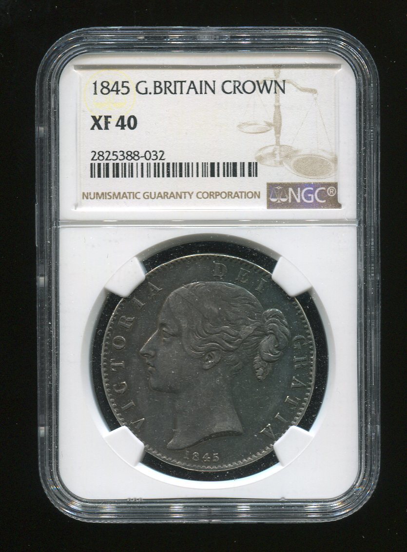 イギリス　1845年　クラウン銀貨　NGC XF 管理番号 N00-00-42_画像1