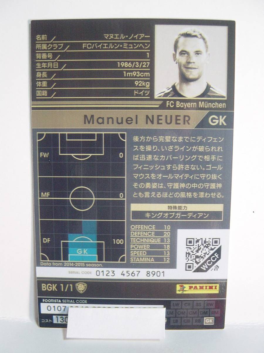 WCCF 2014-2015 BGK マヌエル・ノイアー　Manuel Neuer 1986 Germany FC Bayern Munich 14-15 The Best Goalkeeper FOOTISTA_画像2