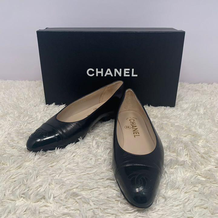 Chanel シャネル バレエ フラット シューズ ココマーク ブラック 