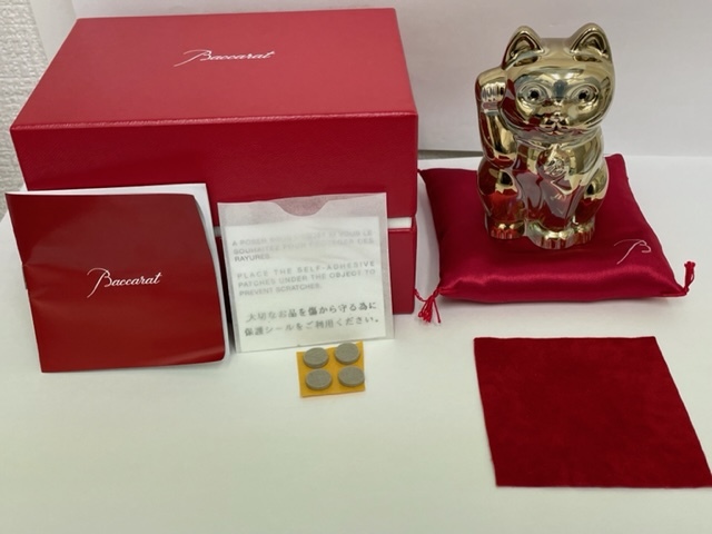 Baccarat バカラ クリスタル 招き猫 ゴールドラッキーキャット 座布団