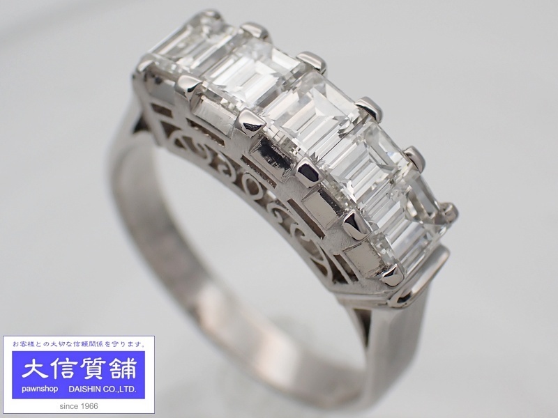 全ての PT900 C-8406 【送料無料】 中古A 6.1g 15号 1.47ct バンドリング バケットカットダイヤ プラチナ プラチナ台