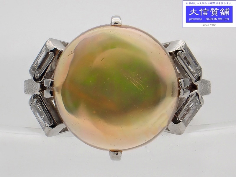 新しいスタイル 2.85ct メキシコオパールリング ダイヤ プラチナ PM D0.20ct C-8242 【送料無料】 中古B+ 5.7g 11号 オパール