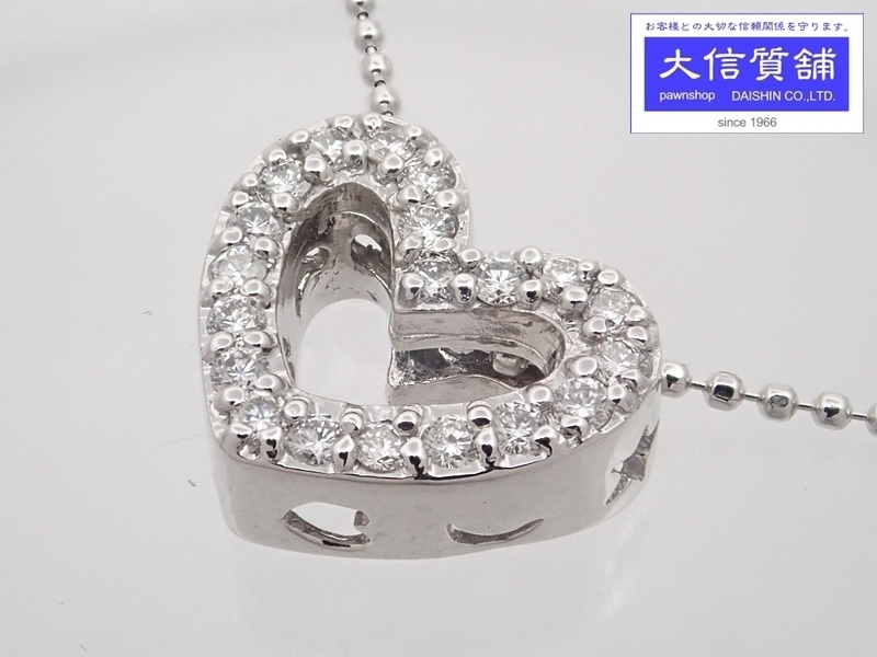美品 ポンテヴェキオ K18WG ダイヤ計0.20ct ハート ペンダントトップ