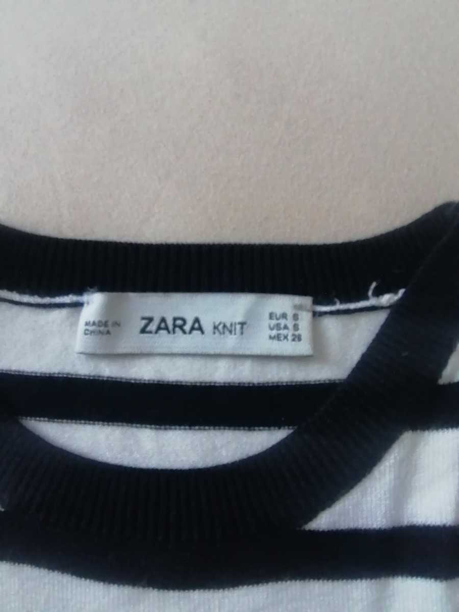 サマーニット ザラ　ボーダーノンスリブ　美品　M　ネイビー×白　Ｓ　ZARA_画像2