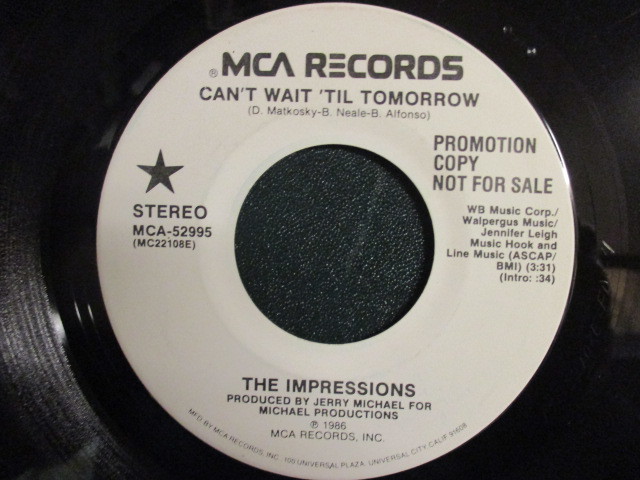 The Impressions ： Can't Wait 'Til Tomorrow 7'' / 45s (( Johnny Gill 名曲カバー! )) (( 落札5点で送料無料_画像1