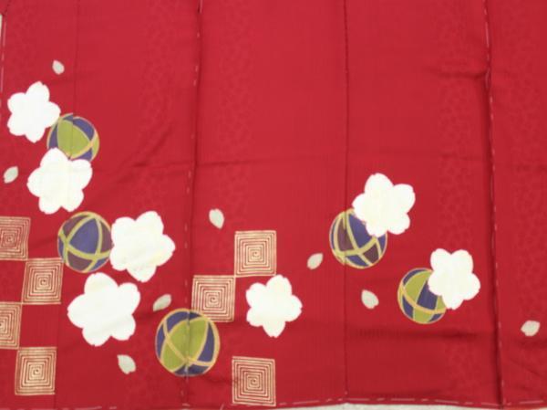 楽布特選　82873　深紅の「桜」の振袖　仮仕立て新古品 bwｃ　値下げ