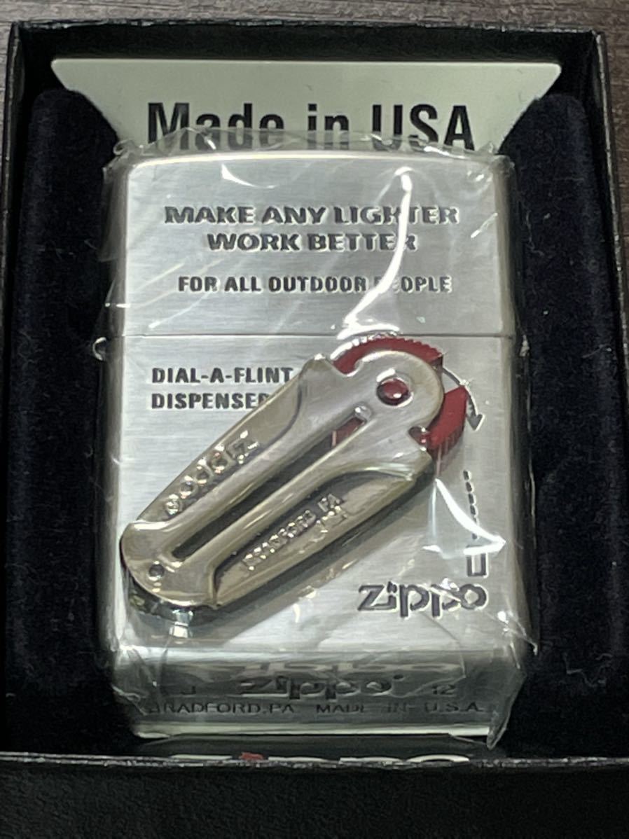 zippo フリントディスペンサー アウトドア FLINT DISPENSER OUTDOOR 2012年製 silver シルバー 立体メタル デットストック ケース 保証書
