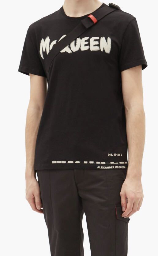 正規 21SS ALEXANDER McQUEEN アレキサンダーマックイーン グラフィティ ロゴ プリント クルーネック Tシャツ 黒 S 622104 QPZ57