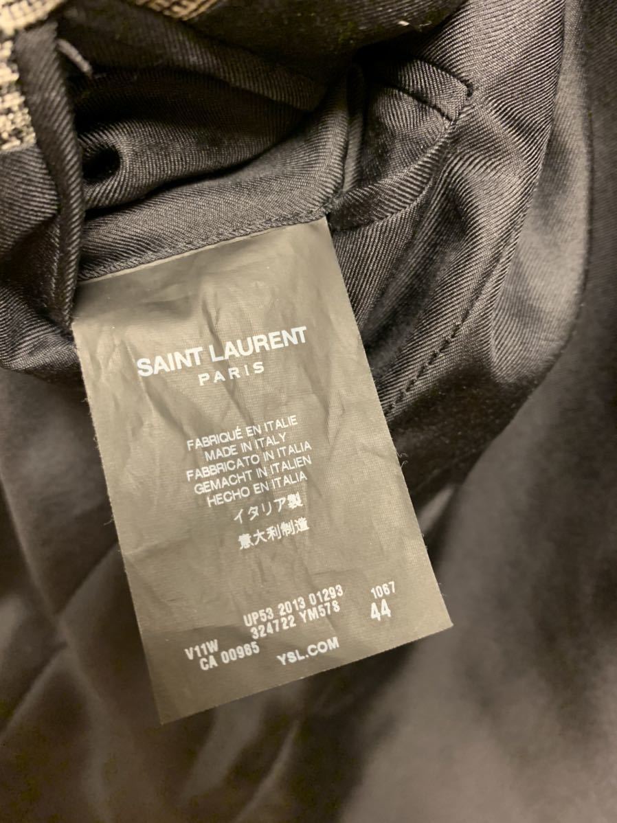 国内正規 14SS Saint Laurent Paris サンローランパリHedi Slimane エディ期 チェック 3B テーラードジャケット 灰 44 324722 YM578