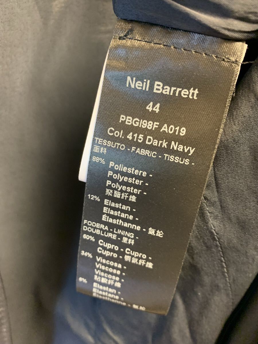 国内正規 19AW Neil Barrett ニールバレット ナイロン 仮折羽 ノッチドラペル 2B スーツ セットアップ 濃紺 44