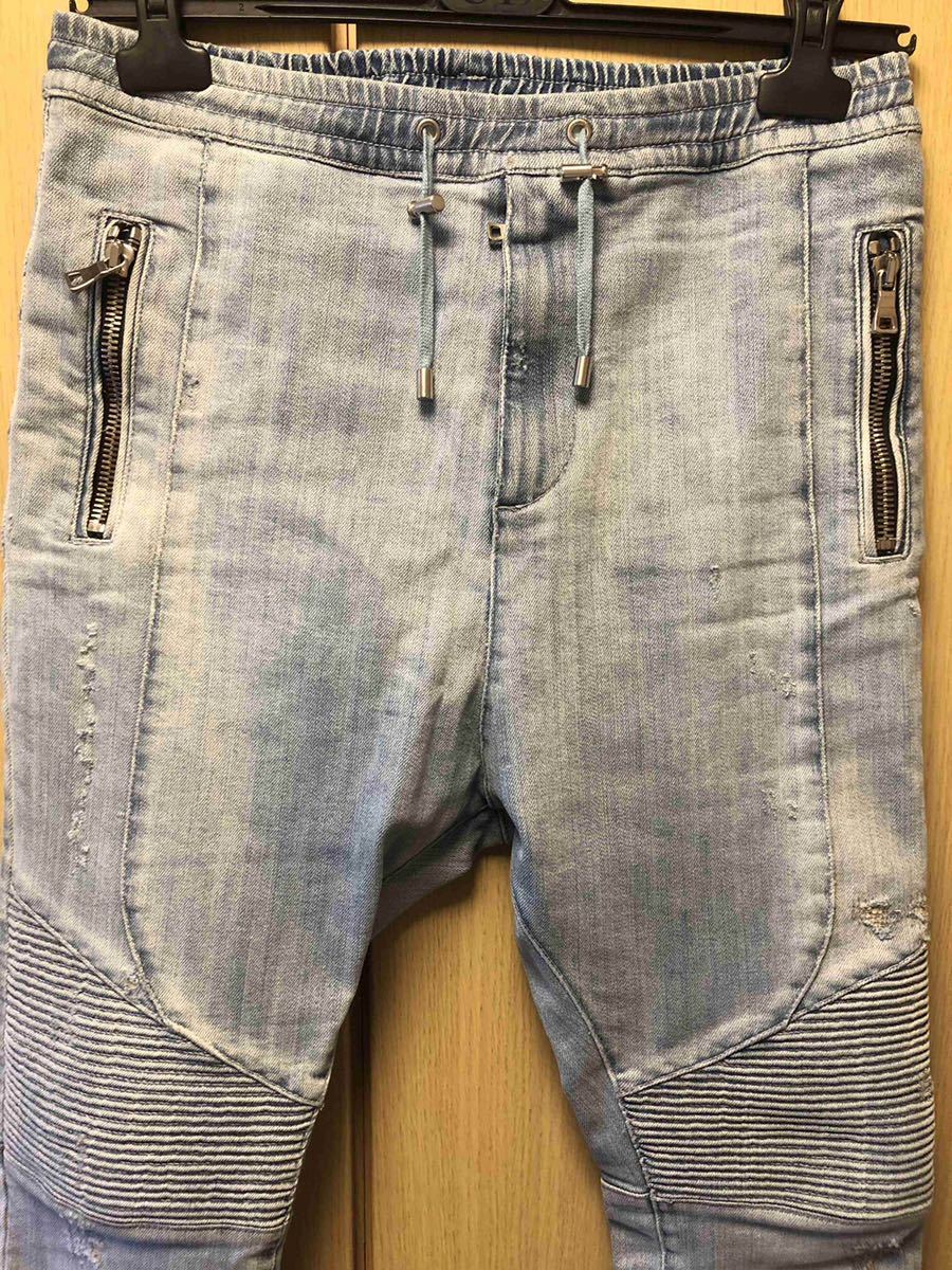国内正規 19SS BALMAIN バルマン デニム地 蛇腹 バイカー クラッシュ