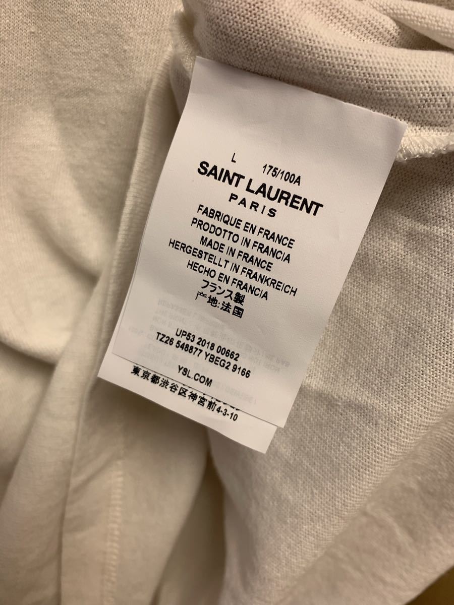 正規未使用 19SS Saint Laurent Paris サンローランパリ SL ロゴ ハート クルーネック Tシャツ 白 L 548877  YBEG2