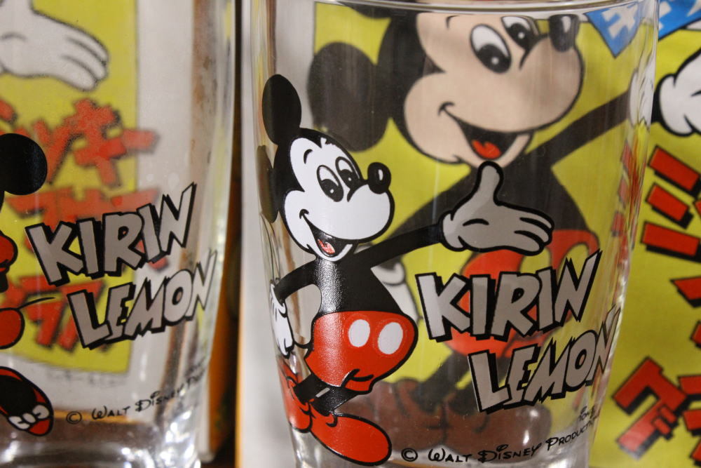 昭和レトロ 非売品　Disney ミッキーマウス &ミニーマウス 2箱4個セット KIRINレモン ペアグラス ノベルティ 当時物 _画像3