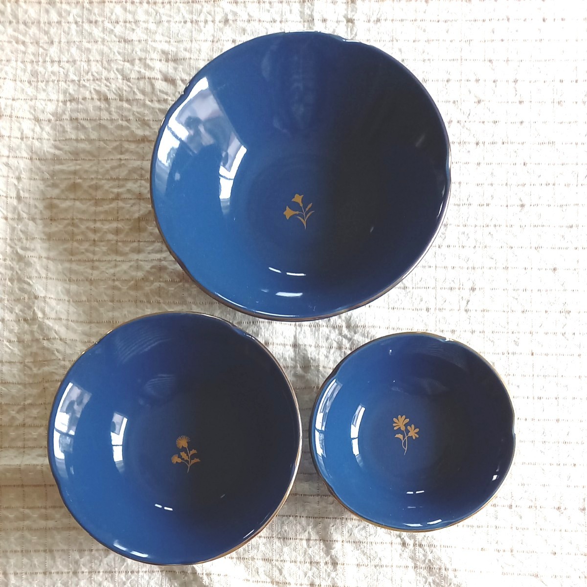 和食器　重ね鉢　大中小3枚　鉢皿　藍色　【中古品】