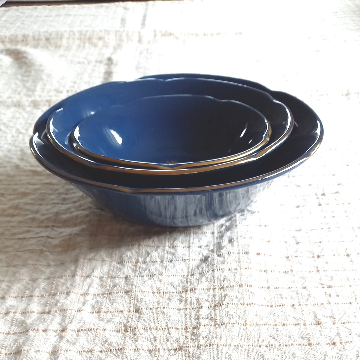 和食器　重ね鉢　大中小3枚　鉢皿　藍色　【中古品】