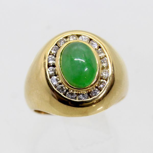 通販 クリスマスセール2024: 特集 ◎中古美品◎18金 ヒスイ 1.92ct ダイヤ 0.56ct メンズリング 16号 ゴールド