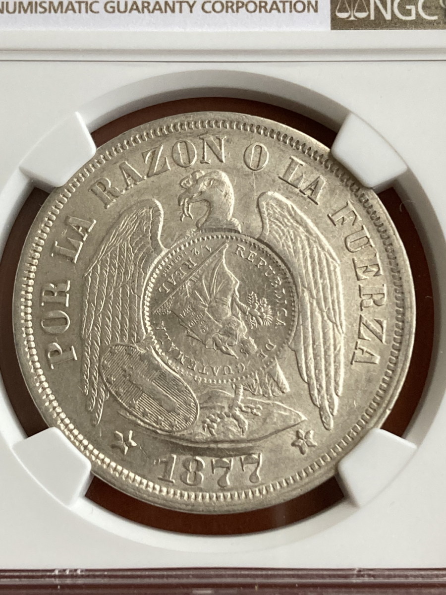 代引き不可】 1894年 グアテマラ ペソ 1 2R 大型銀貨 NGC AU58 古銭