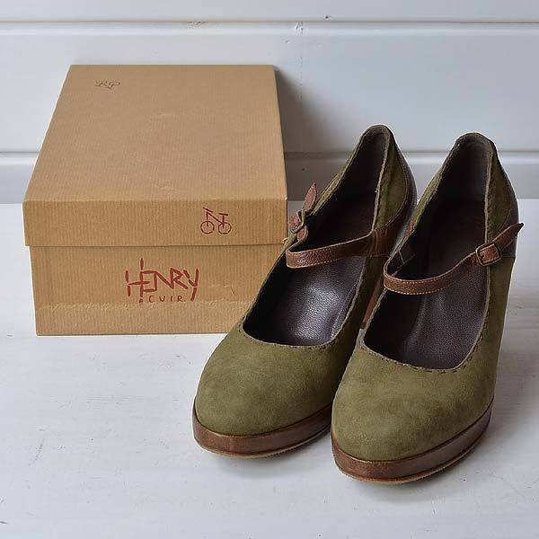 HENRY CUIRl Anne leak i-ru suede heel pumps /5l0443*B