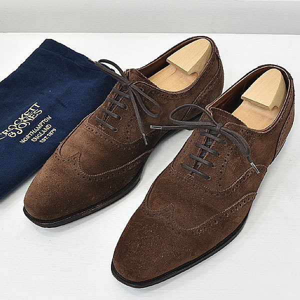 クロケット & ジョーンズ BATHGATE ウイングチップ シューズ スエード ハンドグレード Crockett & Jones ダークブラウン 7.5D｜21l2367_画像1