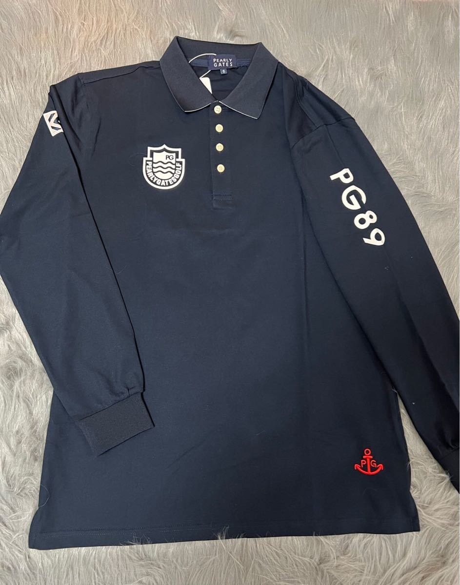 パーリーゲイツ PEARLY GATES メンズゴルフ 長袖ポロシャツ 紺色6(XL