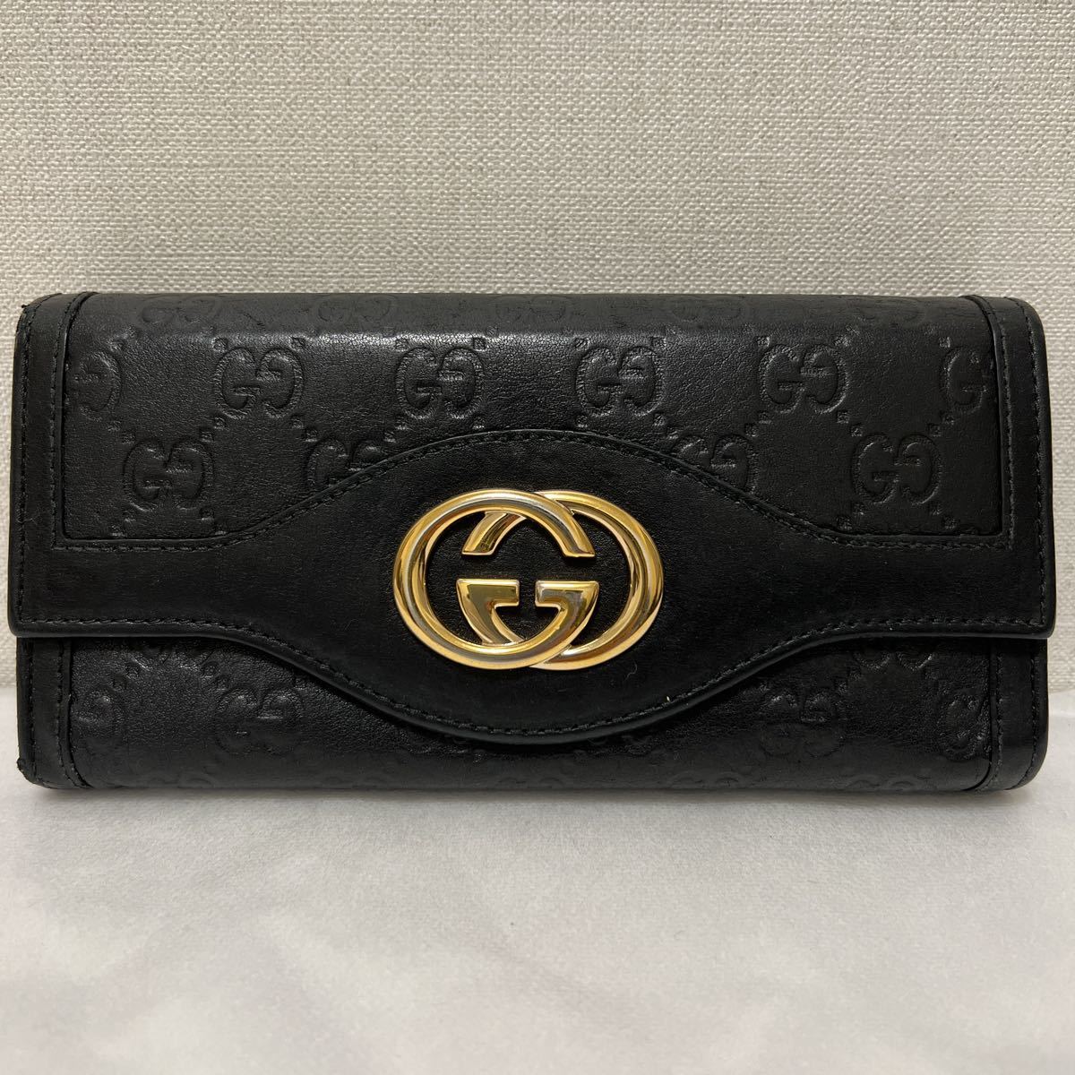 美品】GUCCI グッチ 折り財布 長財布 レザー GGシマ インター