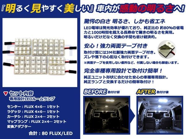 【メール便送料無料】 超高輝度LEDルームランプ ステップワゴンスパーダ RK5 H21～ 80発/6P ホンダ【FLUX 室内灯 電球 ホワイト 白_画像2