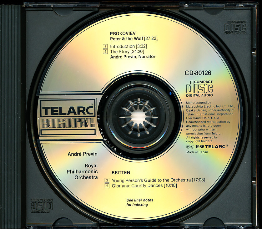 盤面良好 TELARC初期盤 プレヴィン - プロコフィエフ：ピーターと狼 他　MATSUSHITA/松下電器産業プレス　日本語解説書付属　4B000003CTV_画像3