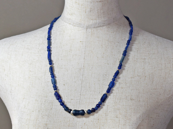 *. hoe . tonbodama * Ancient Rome n half transparent lapis lazuli color beads. necklace original [ free shipping ][MB19015]