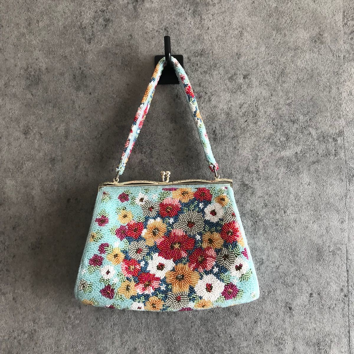 和装 ビーズ バッグ 水色×花 昭和 レトロ ヴィンテージ 小ぶり 和装 ビーズ バッグ 水色×花 昭和 レトロ ヴィンテージ 小ぶり