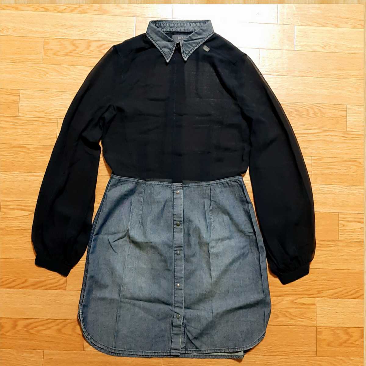 покупка 30000 иен DIESEL дизель прозрачный рубашка Denim переключатель One-piece S
