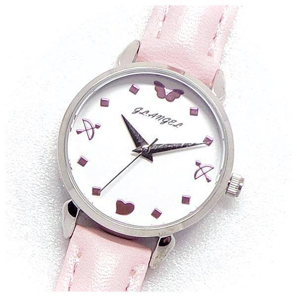 デコレーション ウォッチ レディース 腕時計 グッドラック エンジェル GLA-001L-02PK ピンク ラインストーン 3個付き 日本製ムーブ使用_画像1