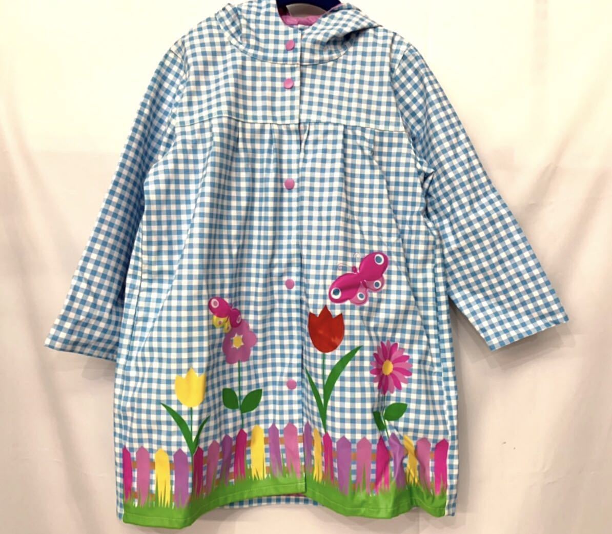 新品■WIPPETTE 女の子 レインコート 女の子 3T 100 可愛(ài)い? お花 水色 雨の日に