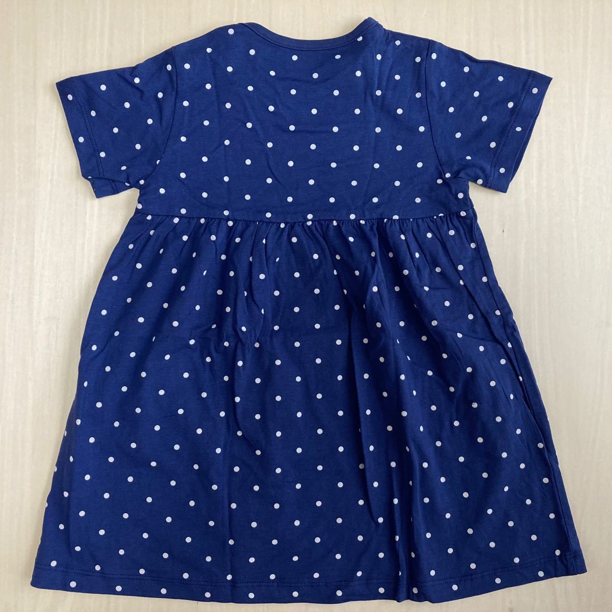 新品 未使用 ワンピース チュニック 100 ベビー キッズ 子供服 ドット 紺 うさぎ 春 綿 Little Maven  半袖